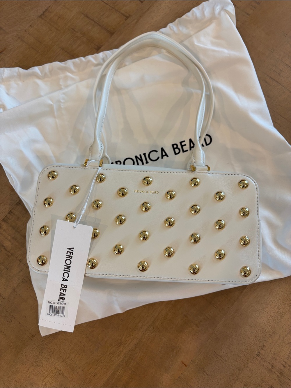 Veronica Beard Studded Boxy Leather Shoulder Bag Off-White NWT $648 Gorgeous! - Picture 8 of 12